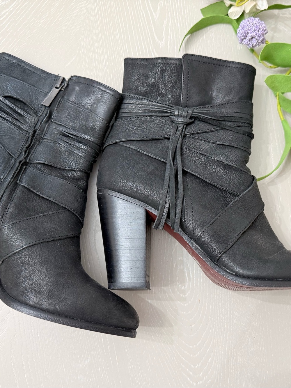 Vince Camuto Black Leather Wrapped Ankle Boots